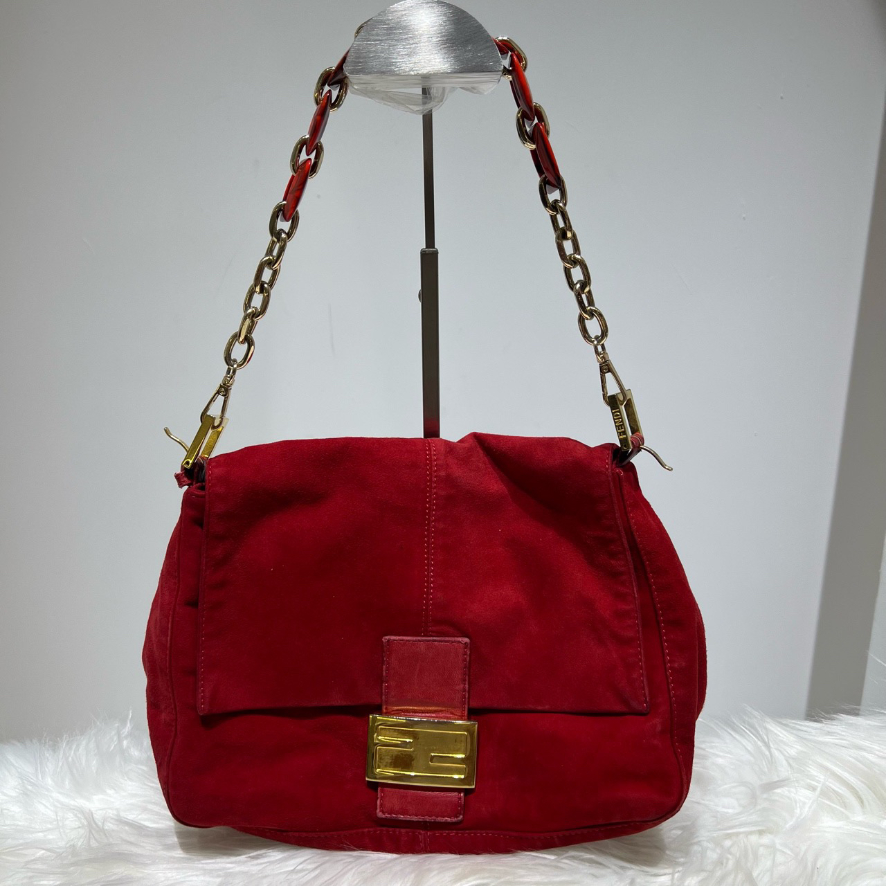 95新 FENDI/芬迪 芬迪红色腋下法棍包a1778