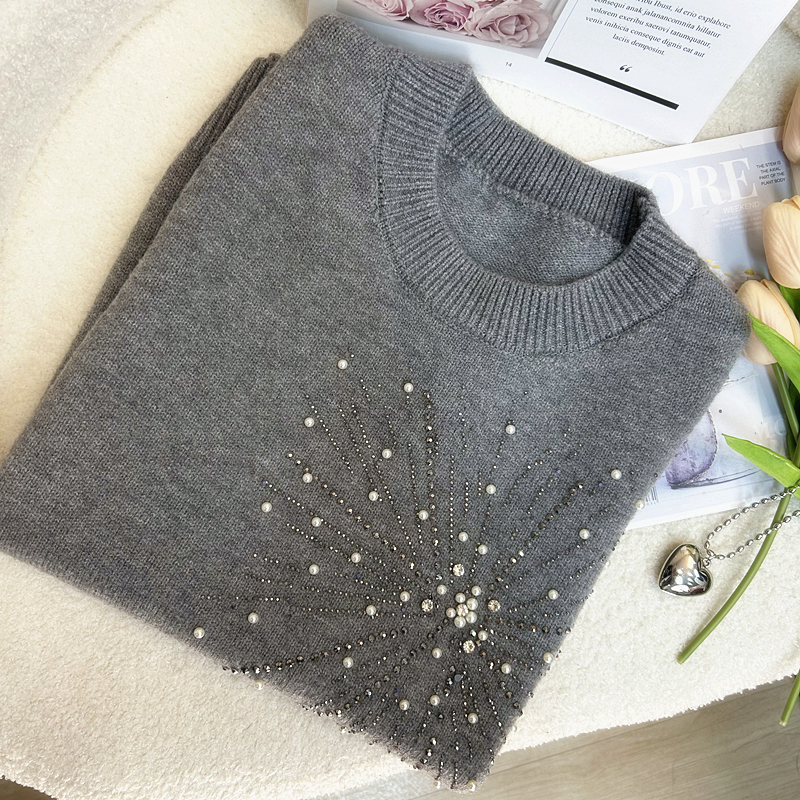 时尚轻奢风精致钉珠圆领无袖宽松毛衣女马夹秋冬针织马甲背心叠穿