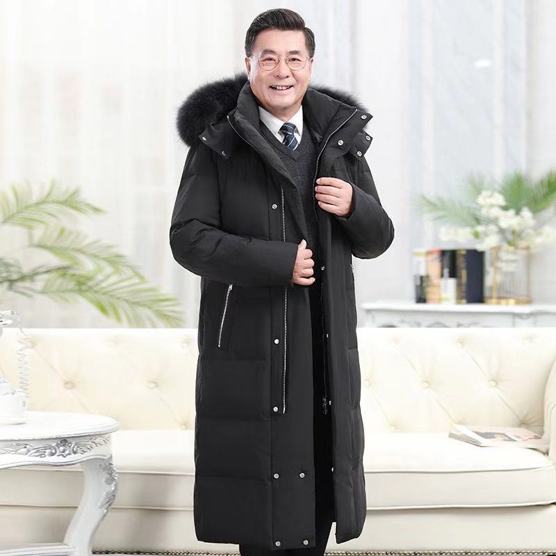鸭鸭中老年羽绒服男爸爸装冬季新款长款过膝大码加厚父亲宽松外套