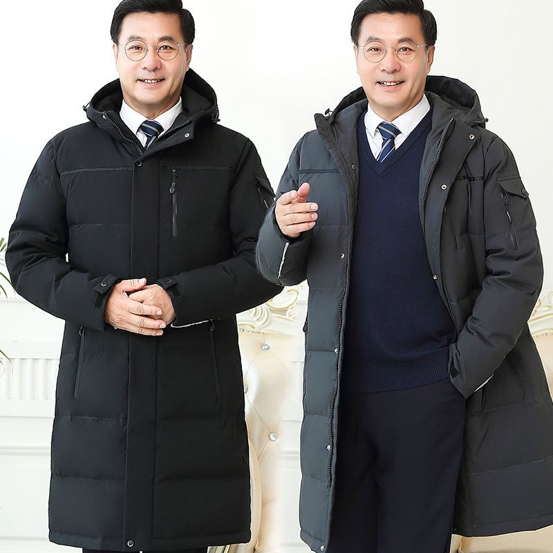 鸭鸭冬季新款中老年羽绒服男爸爸装中长款加厚连帽老人爷爷外套