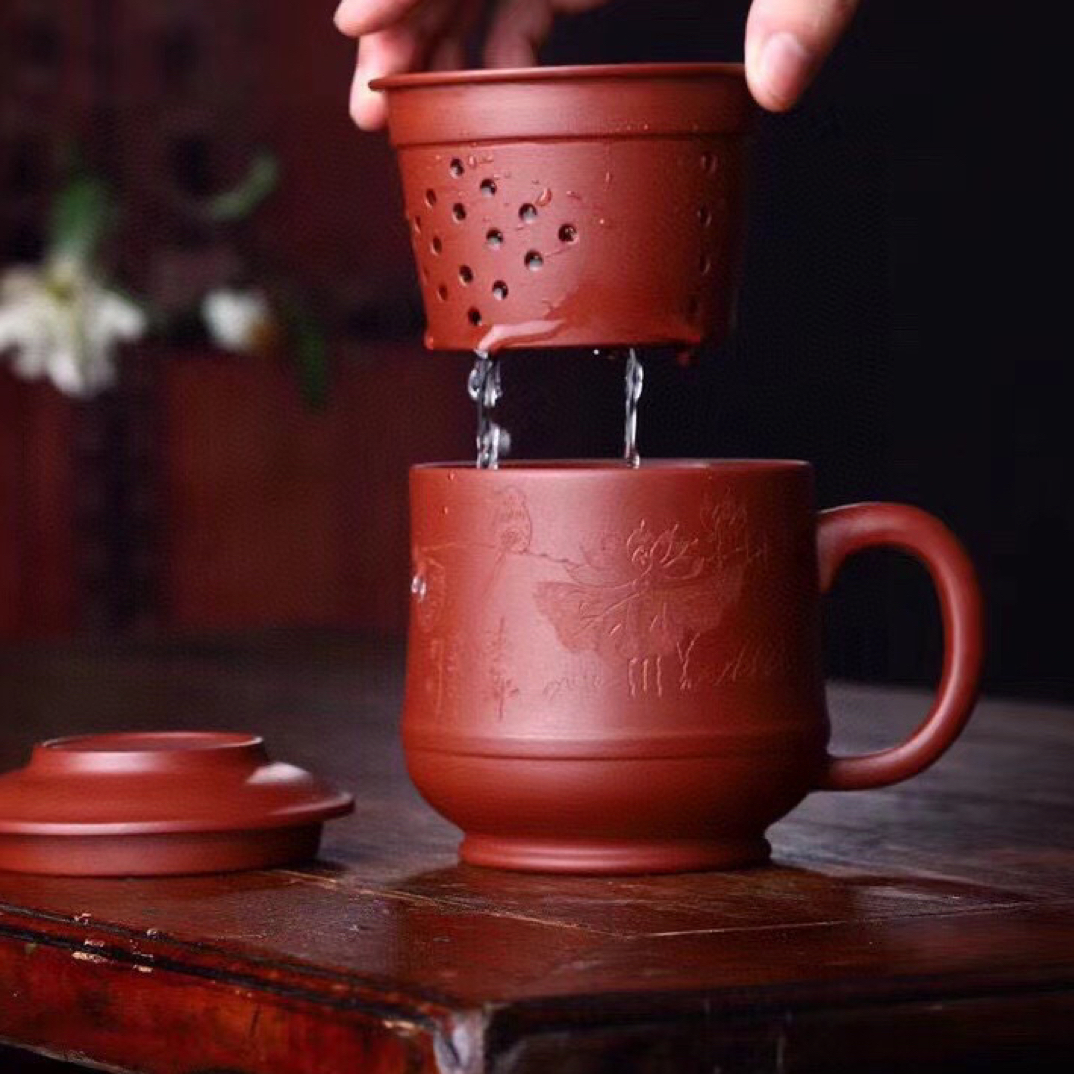 宜兴紫砂内胆过滤网盖杯免费刻字