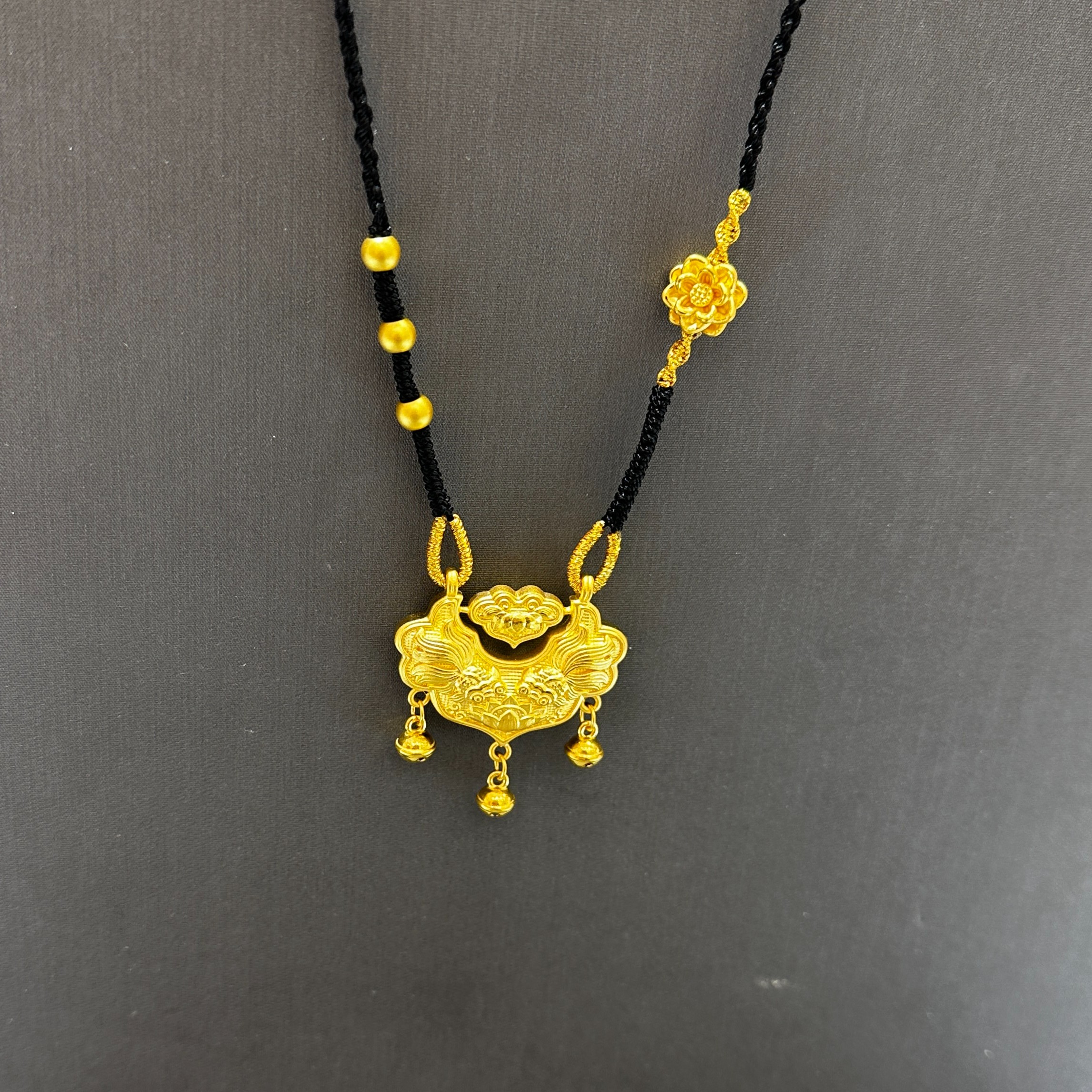【足金锦鲤铃铛+莲花】免工费时尚编织素款坠链编绳金色可调节精美