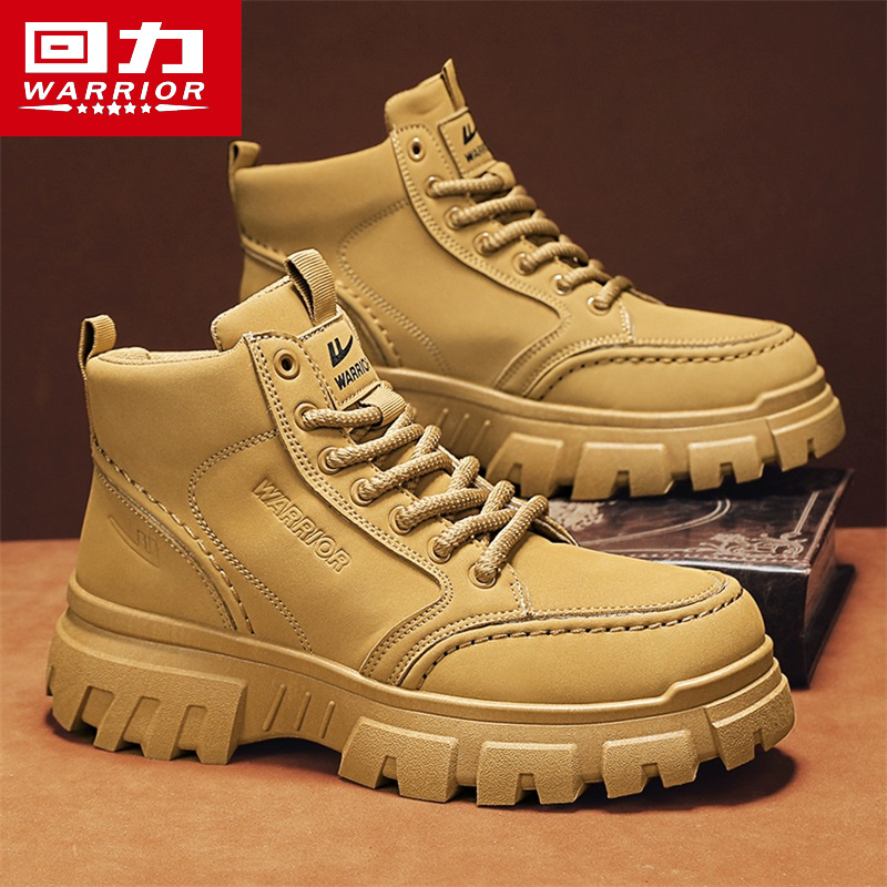 回力男鞋马丁靴大黄靴春季2025新款复古英伦工装增高沙漠高帮防滑