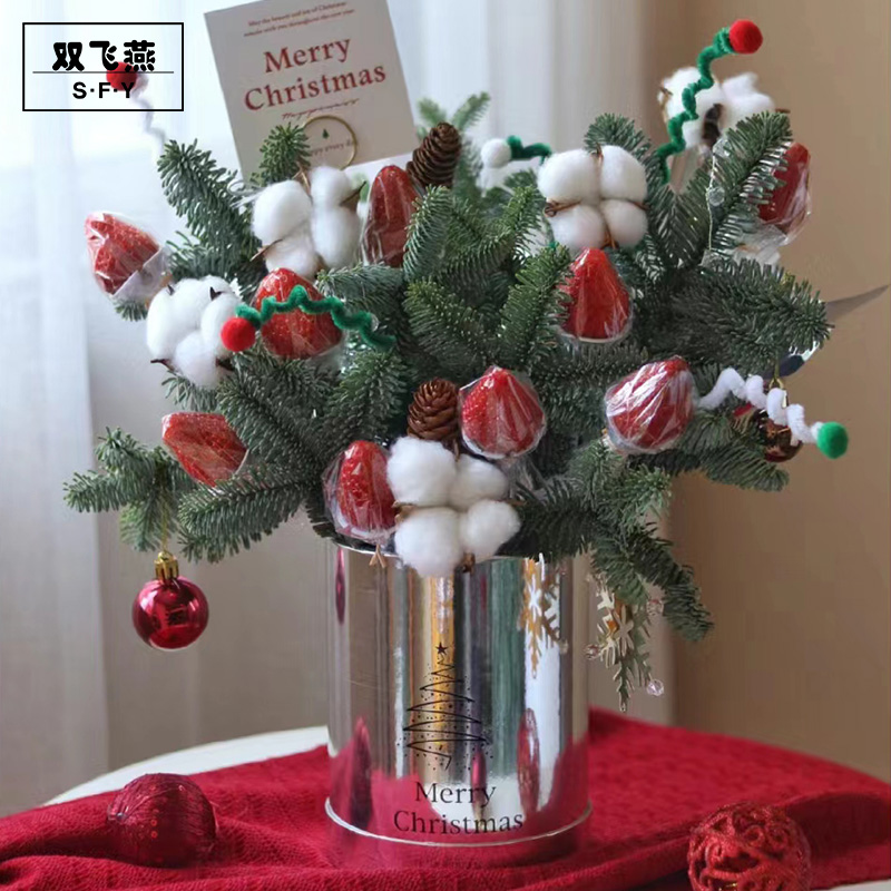 圣诞盒花桶镜面银色抱抱桶圣诞节苹果盒花艺礼品礼物盒鲜花插花桶