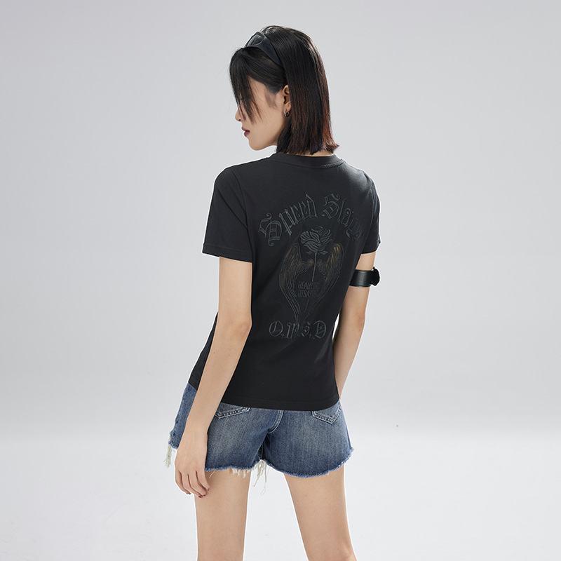 潮牌春夏新款露背刺绣短袖T恤女韩版显瘦t恤百搭上衣X30630