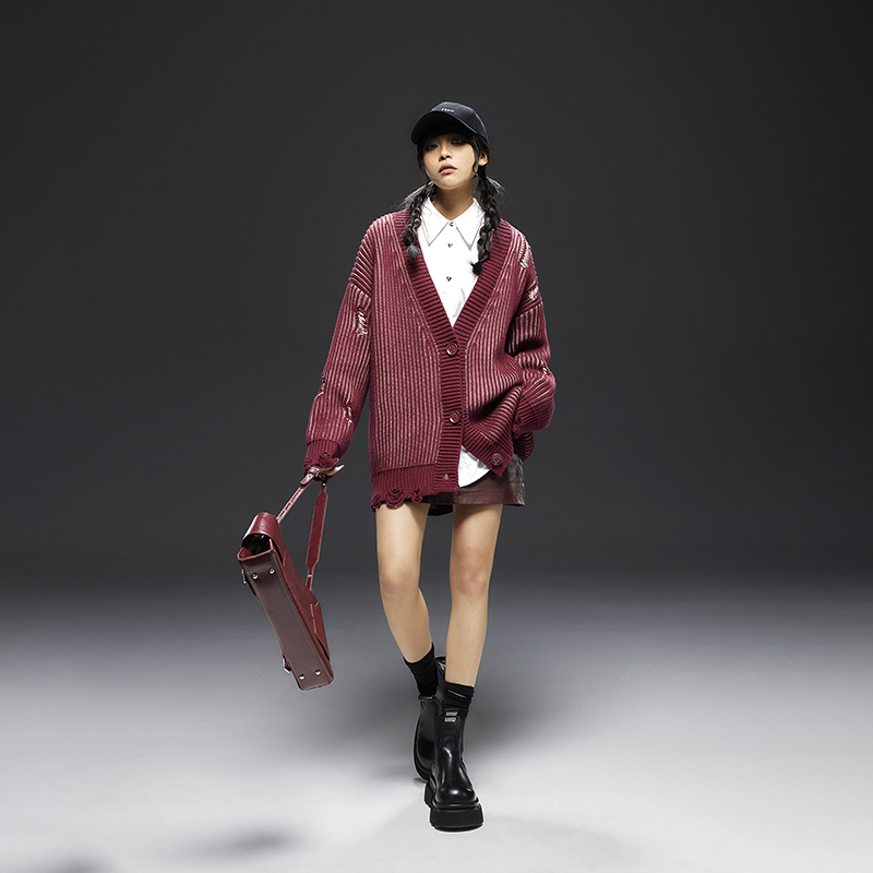 女装开衫大衣宽松毛呢秋冬提花格纹Q40813