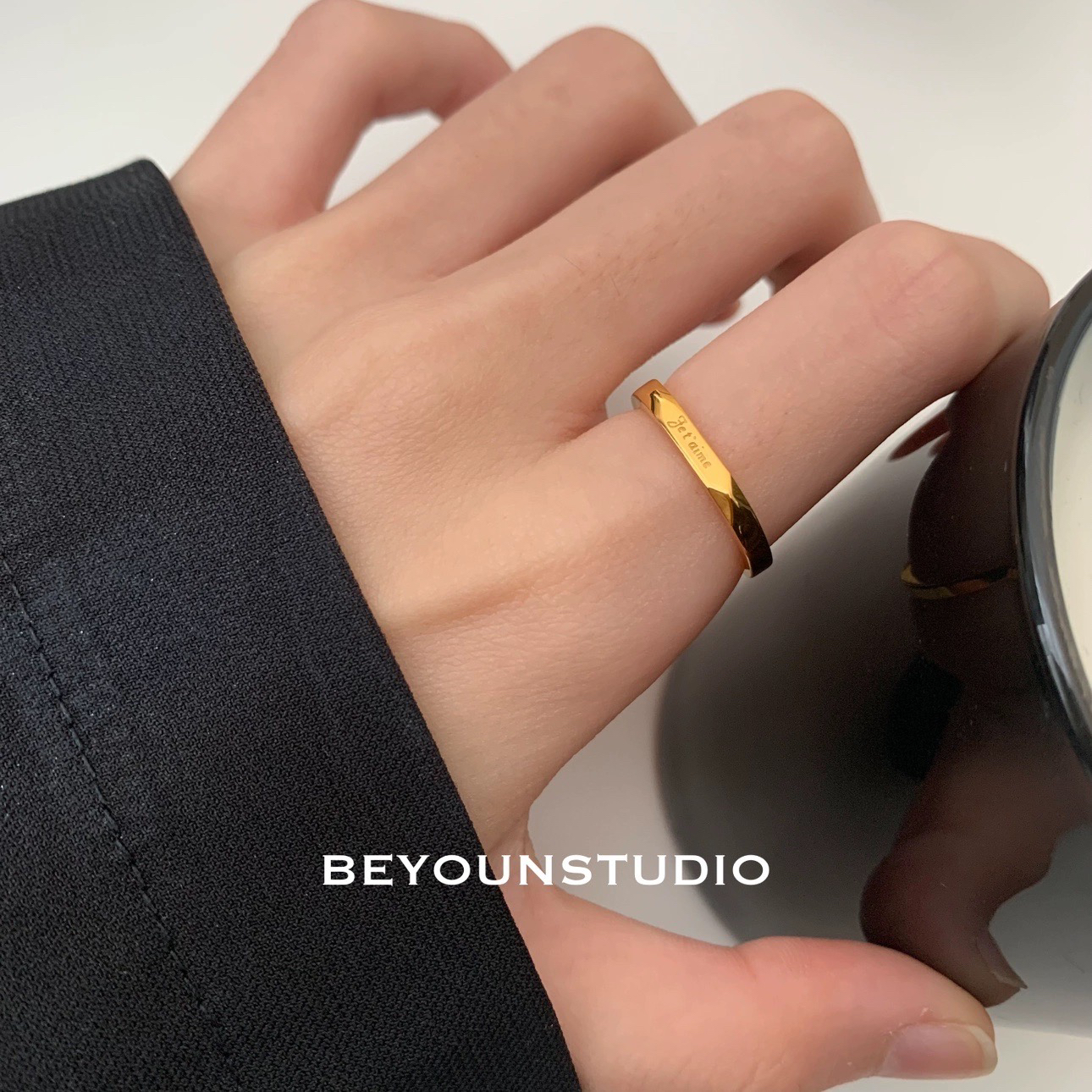 钛钢戒指 法语我爱你小众轻奢精致高级感ins潮流戒指女关节戒B113