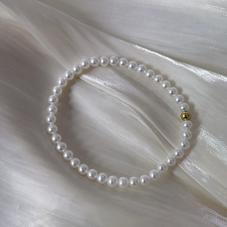 钛钢仿珍珠手链 不掉色法式冷淡风4mm珠珠手链百搭白色手串C114