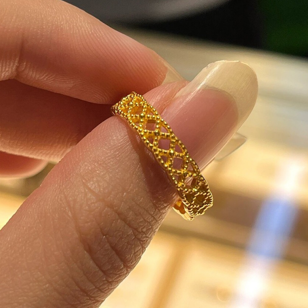 钛钢戒指 不掉色轻奢高级感镂空蕾丝戒指开口可调节食指戒C123