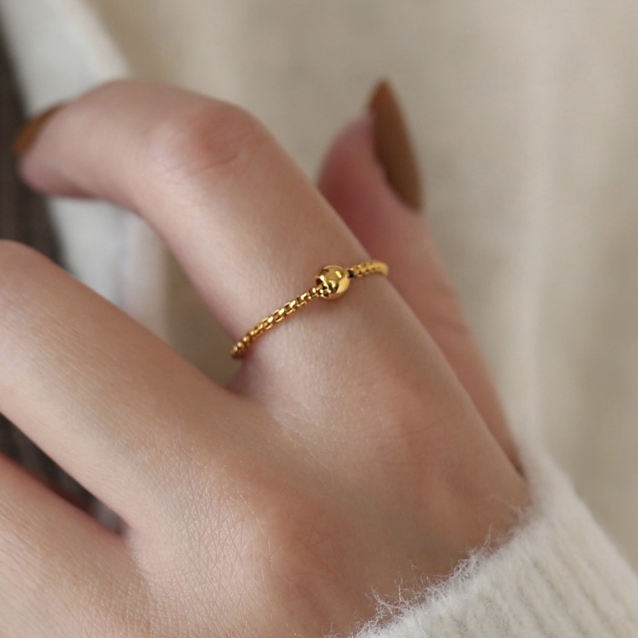 钛钢戒指 不掉色ins冷淡风小金豆转运珠戒指软链素圈食指环Y029