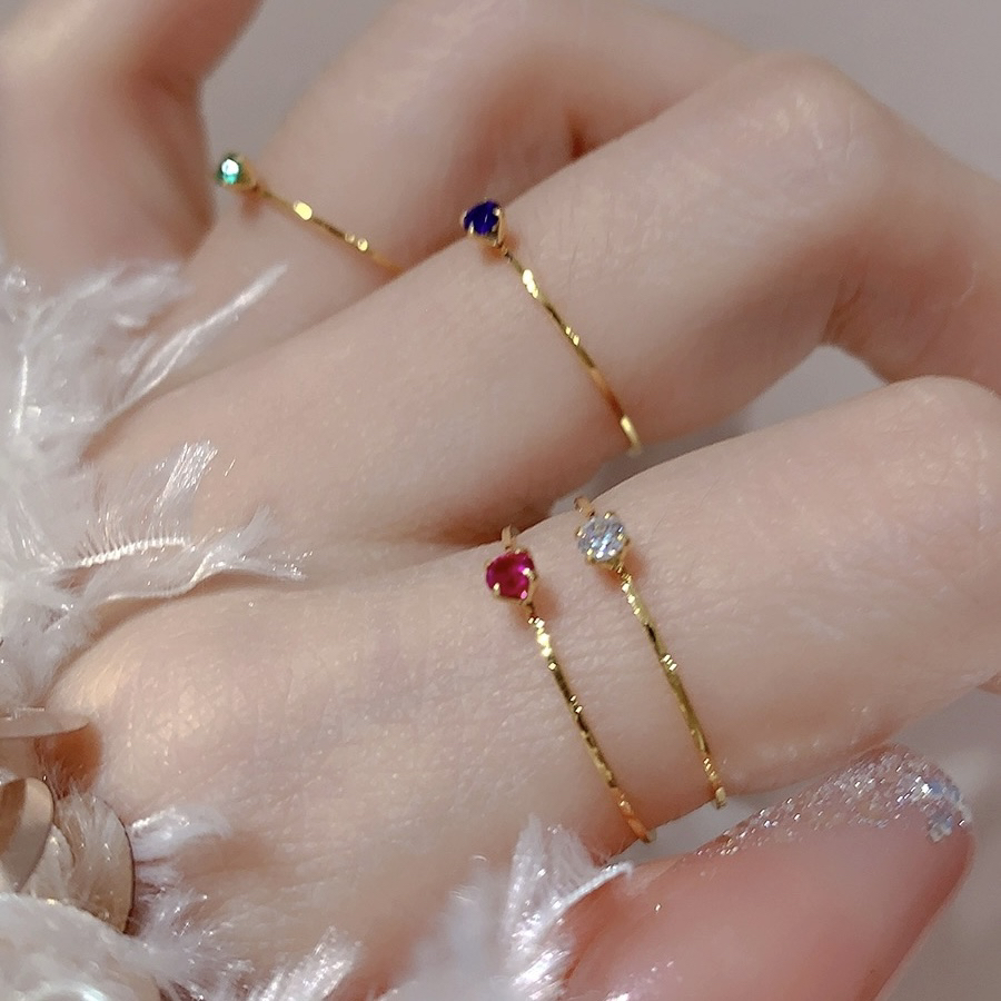 钛钢戒指 不掉色轻奢高级感极细彩色小钻戒指小众复古素圈Y046