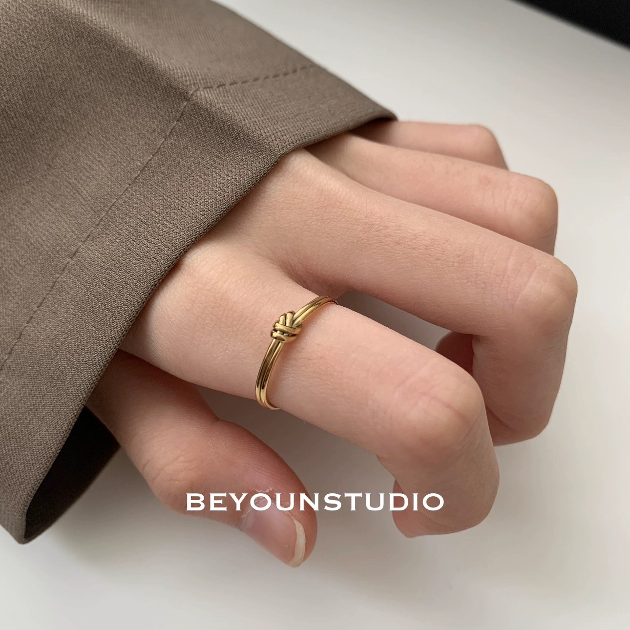 钛钢戒指 不掉色同心结设计小众打结冷淡风简约戒指女关节戒Y043