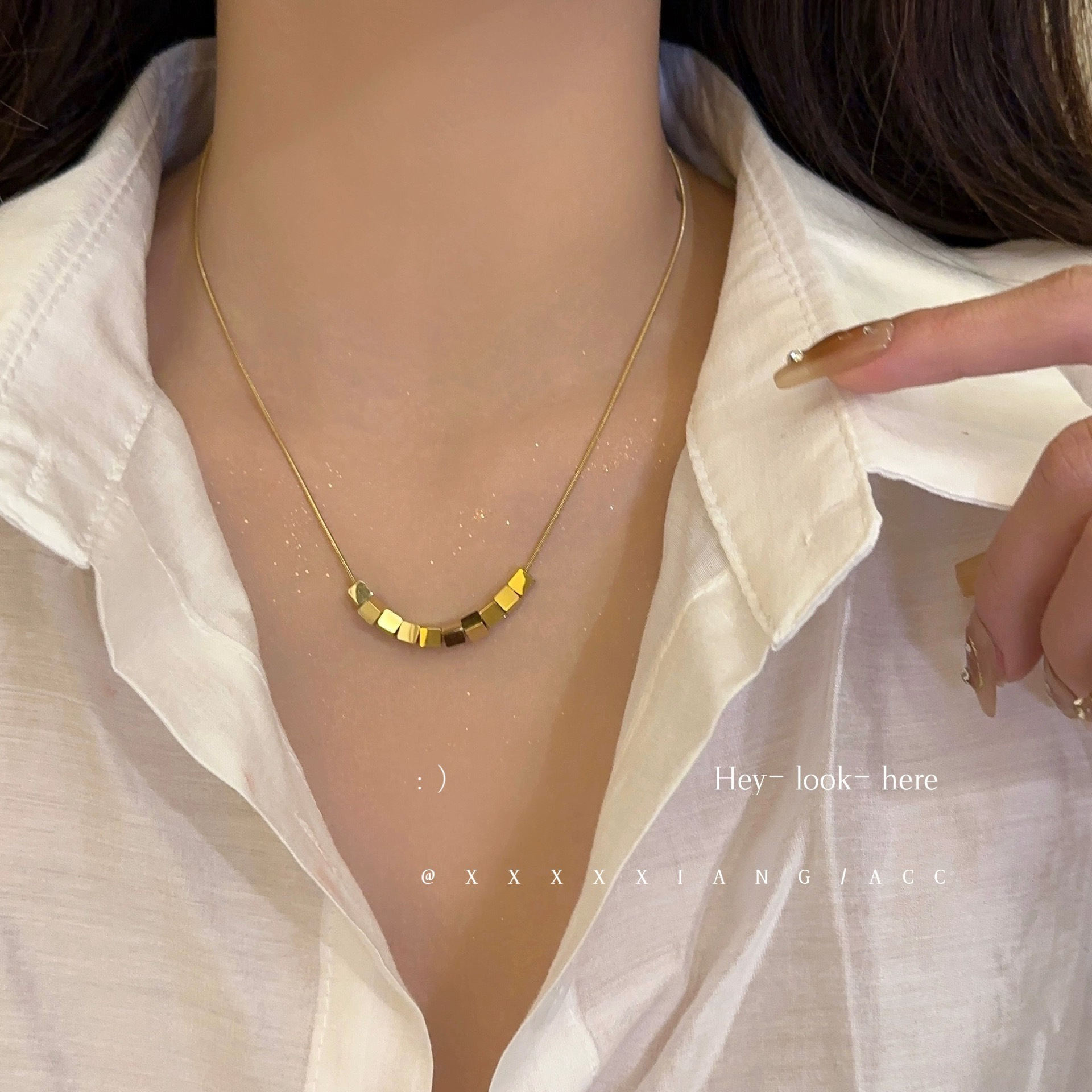 钛钢项链 轻奢高级10颗小方糖项链气质百搭小方块锁骨A609