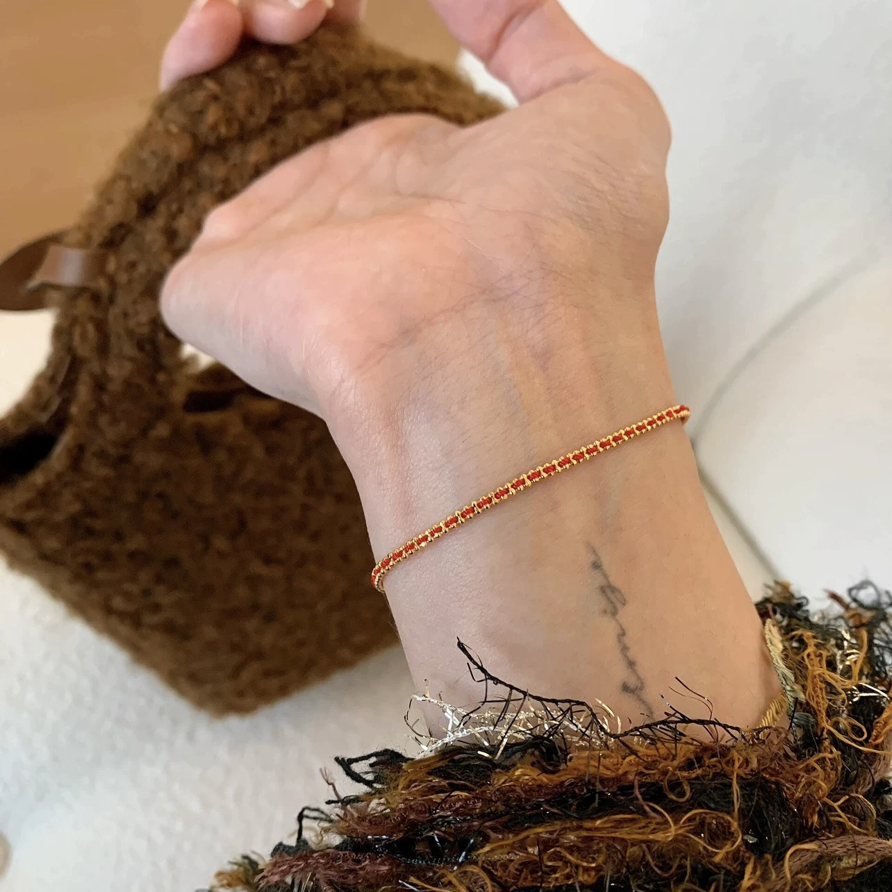 钛钢手链 轻奢高级感红绳编织手链原创百搭情侣手链C137