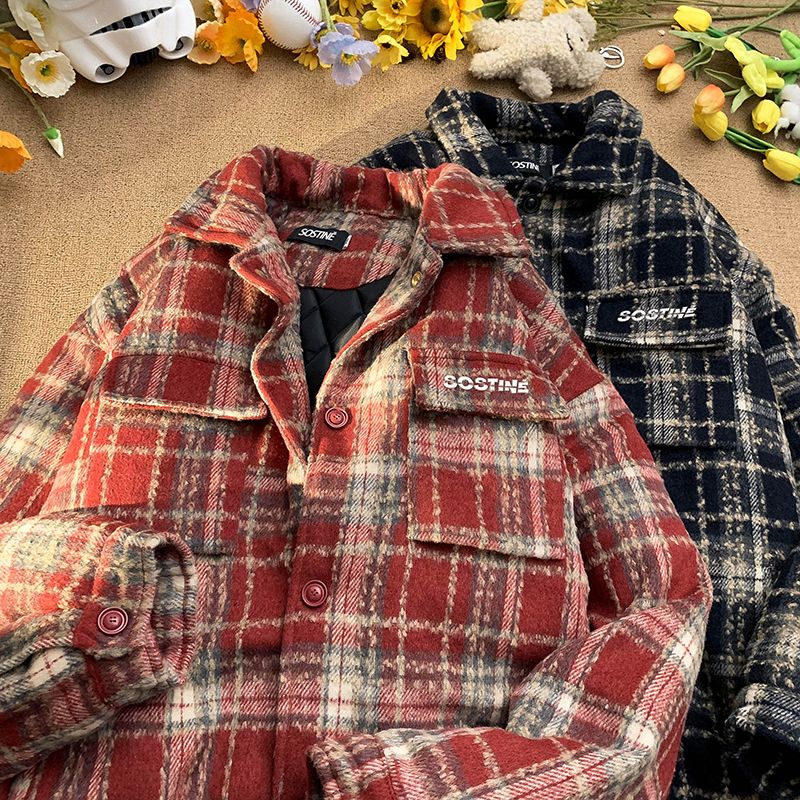 外套男秋冬衣潮牌ins格子上衣复古百搭潮流韩版长袖洋气休闲港风