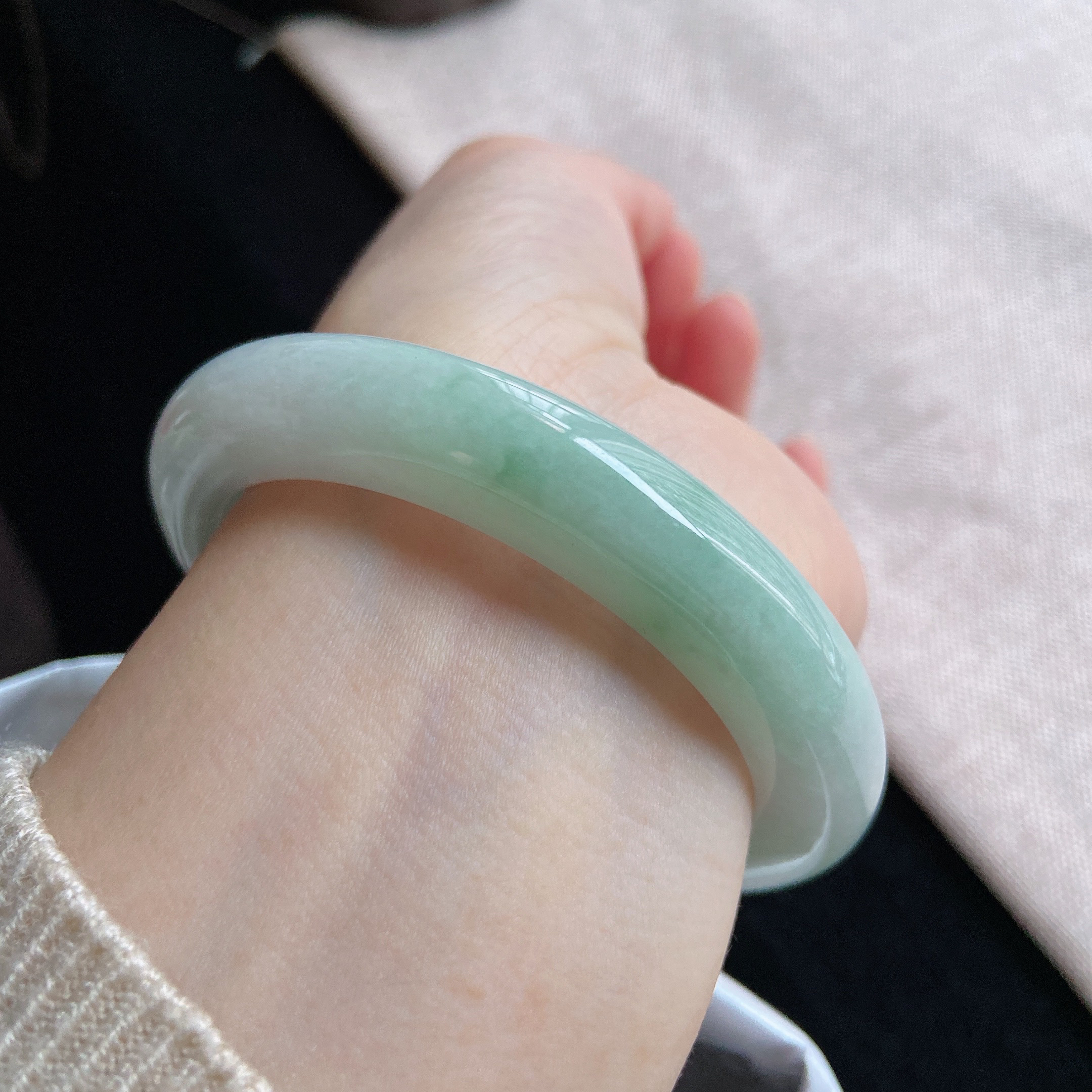 54圈飘绿翡翠手镯缅甸天然a货老坑时尚百搭少女妈妈玉镯女款30771