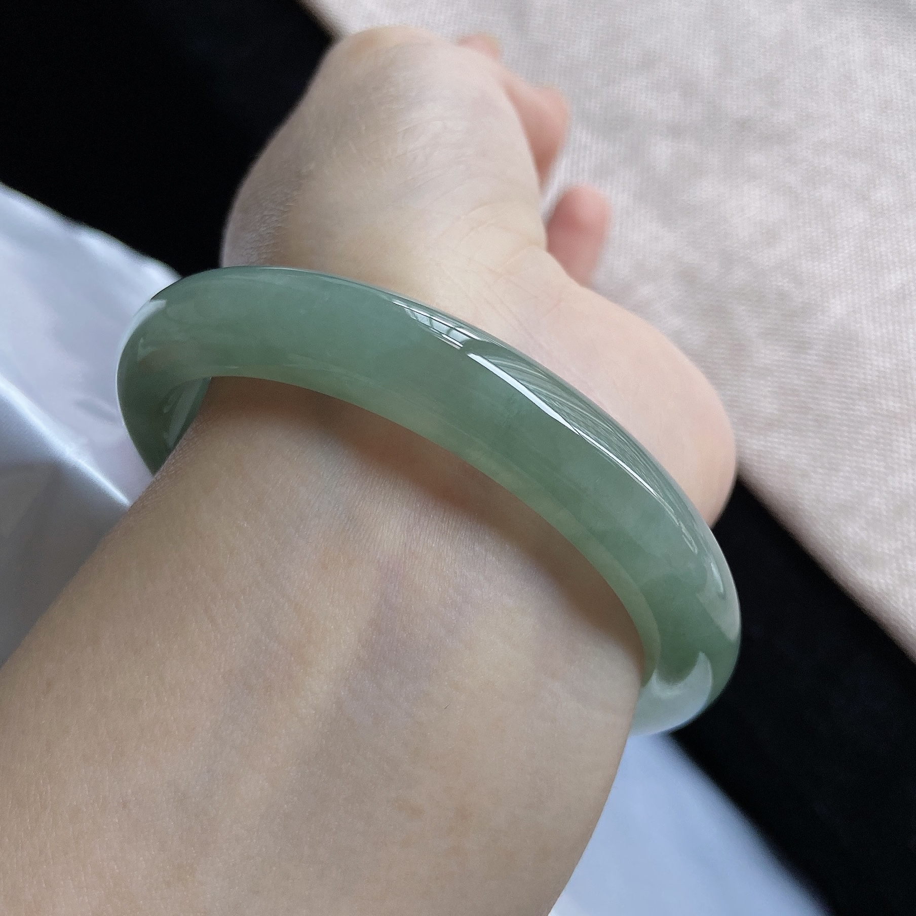 58圈冰种湖水绿翡翠手镯缅甸天然a货老坑百搭少女妈妈玉镯41181