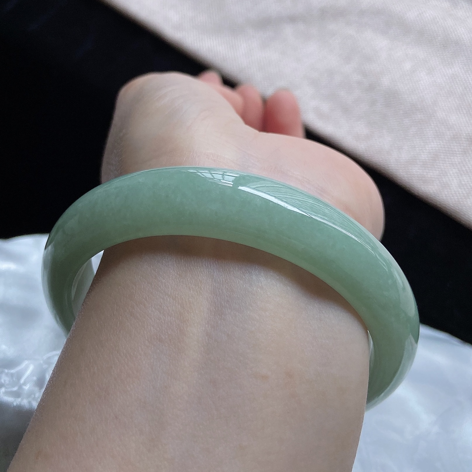 61正圈冰晴绿满色翡翠手镯缅甸天然a货宽版百搭玉镯女款309117