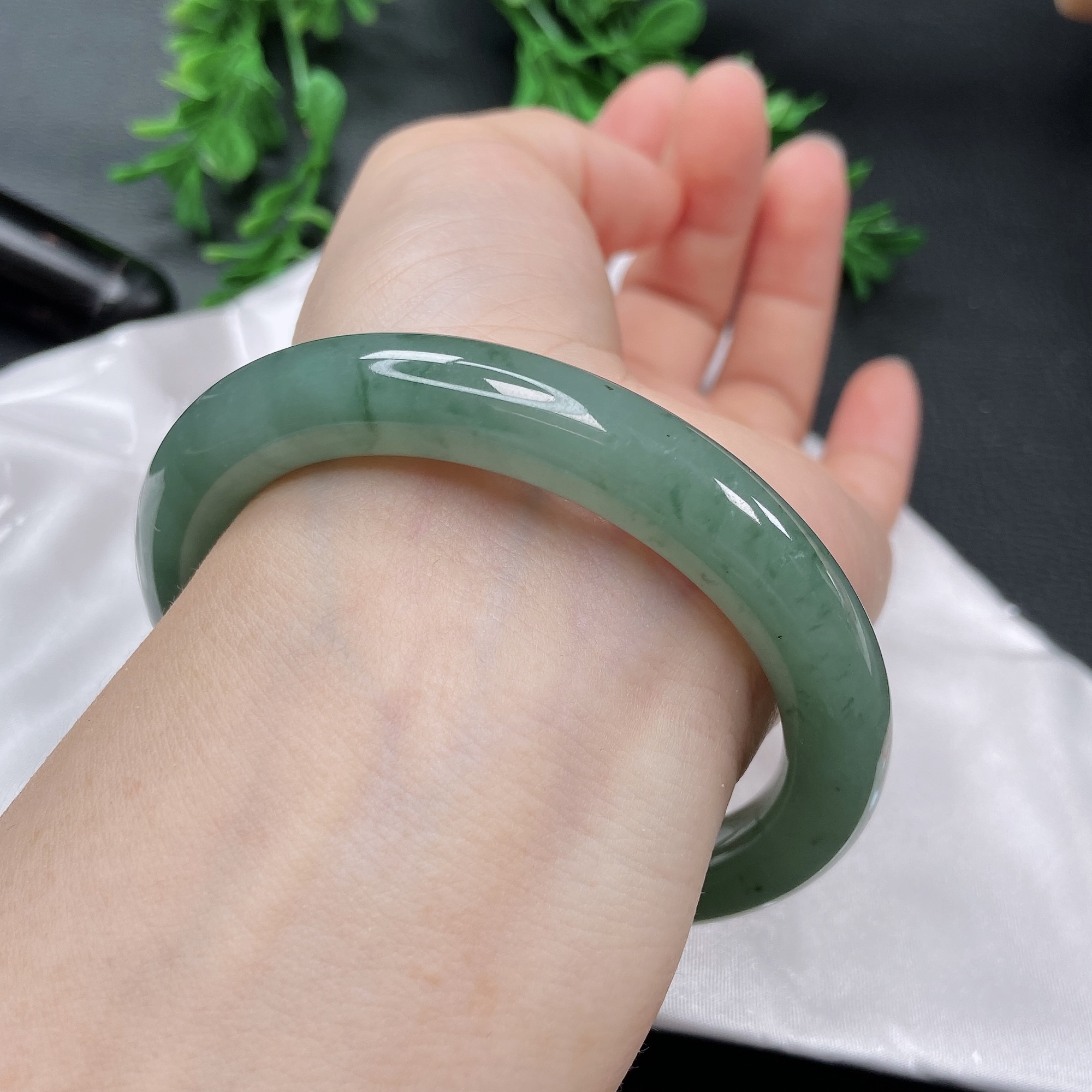 56圈圆条油青满绿翡翠手镯缅甸天然a货老坑百搭妈妈玉镯子4033