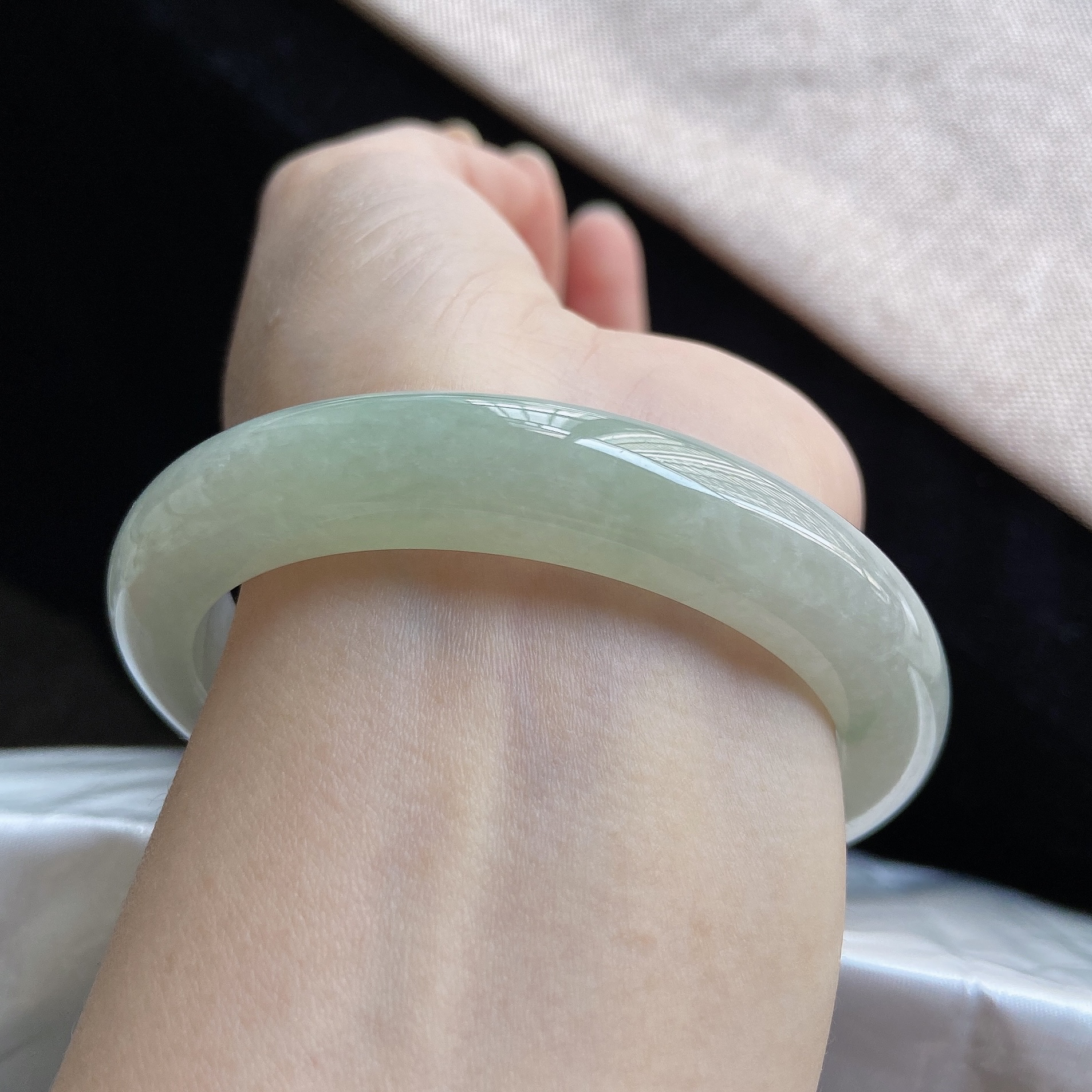 58圈冰绿翡翠手镯缅甸天然a货老坑时尚百搭少女妈妈玉镯女款40972