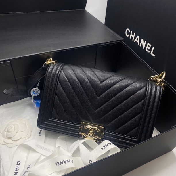 95新 Chanel/香奈儿 艾瑟尔奢品/黑金v纹Leboy中号单肩包/6087