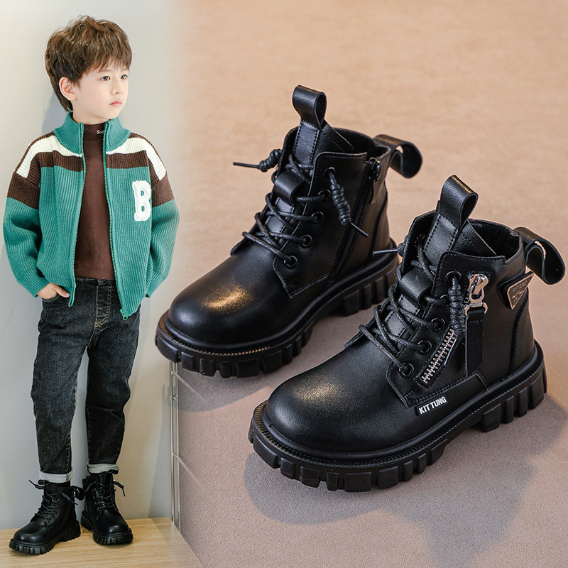 2025秋冬新款男童马丁靴加绒加厚儿童棉靴英伦风中大童防滑女童靴