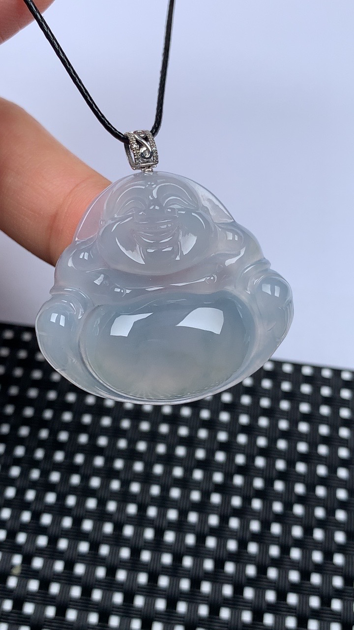 缅甸天然翡翠A货，冰种佛公吊坠，尺寸33.5-37.1-7.6