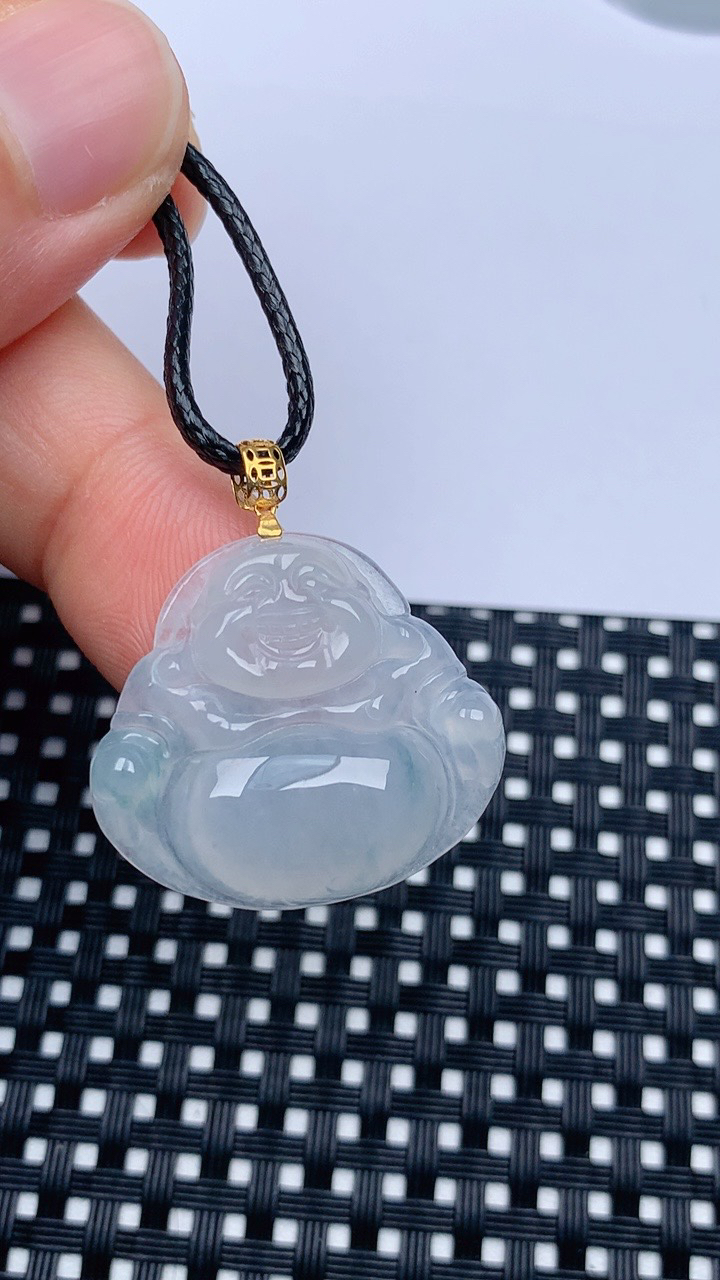  缅甸天然翡翠A货，冰种佛公吊坠，尺寸24-26.4-5.1