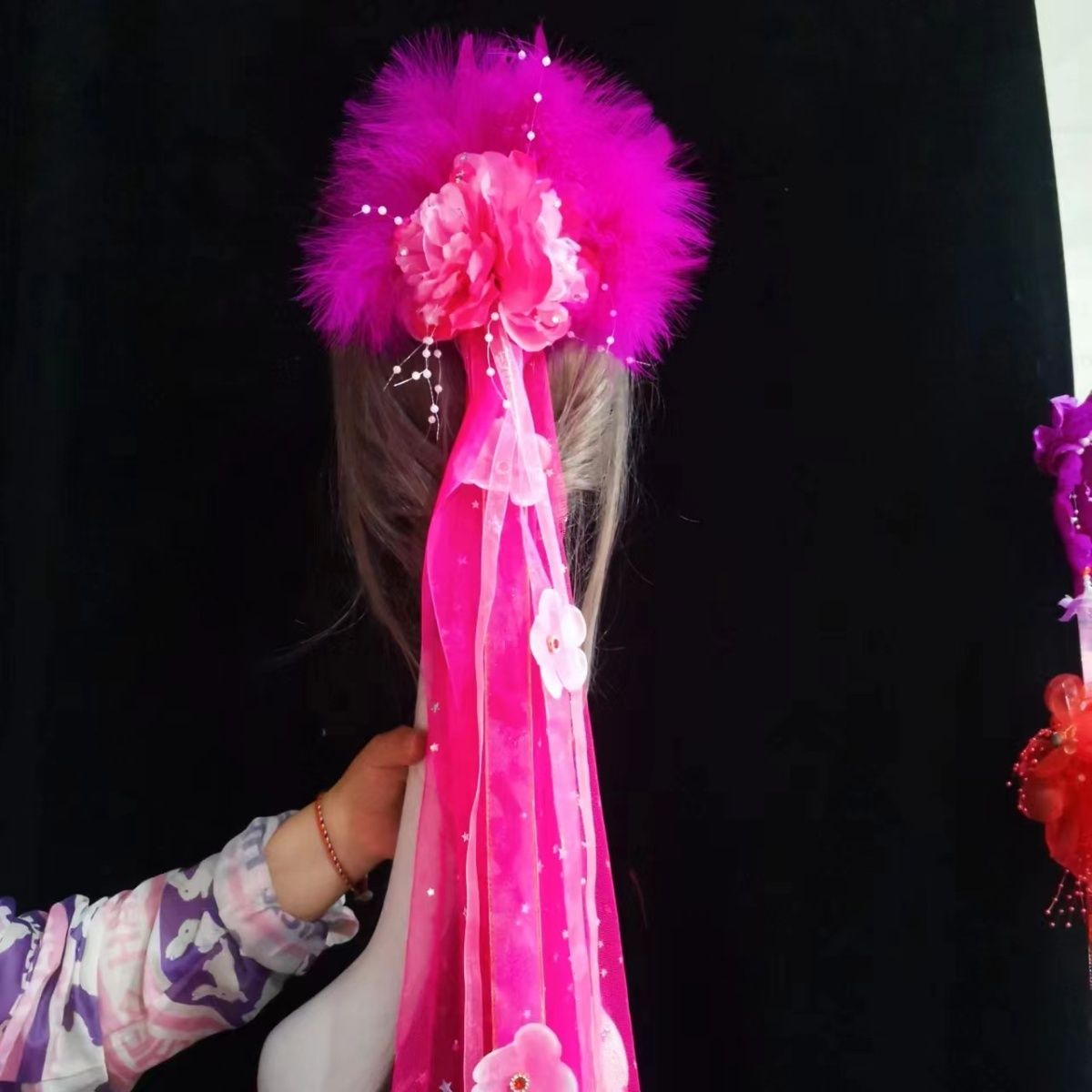 新款原创舞蹈头饰秧歌大秧歌演出广场花冠戏曲羽毛头花二人转头纱