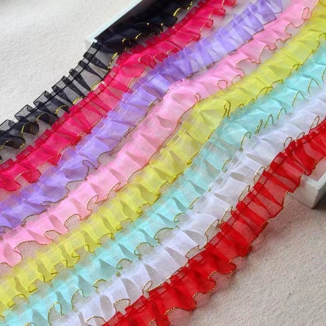 【买一送一】兮子家新款2cm金丝边雪纱褶皱蕾丝花边diy