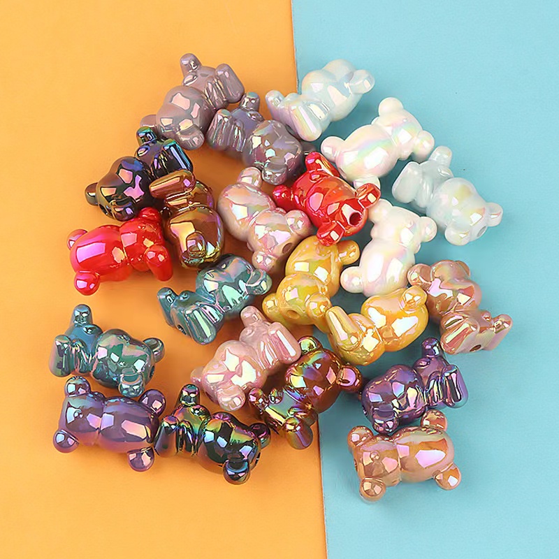 【买一送一】新款电镀UV渐变双面直孔小熊diy配件