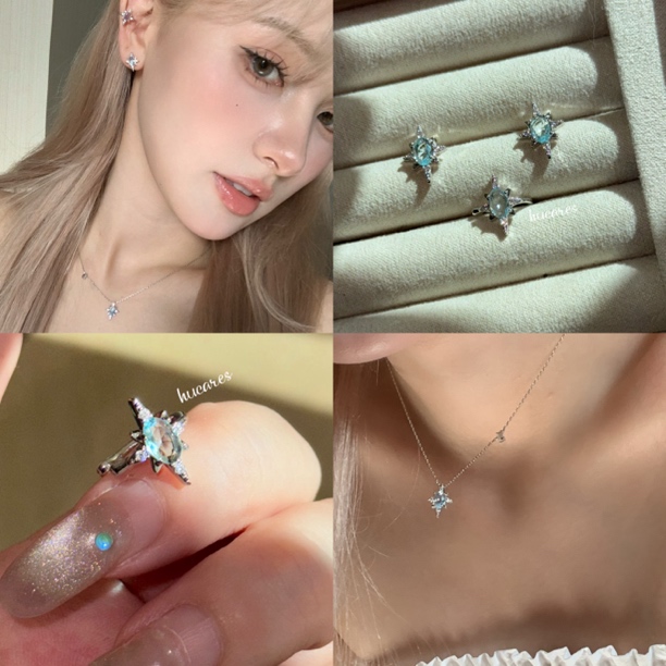 铜合金耳饰 hucares「仙本那之星」原创四芒星耳钉耳夹项链高级无耳