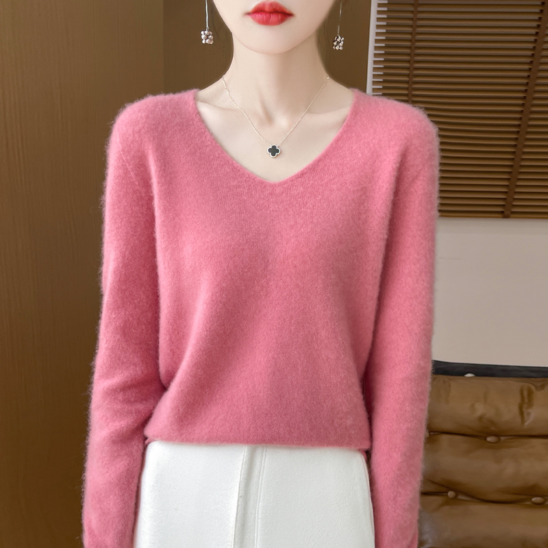 【经典时尚 】100%羊毛V领羊毛衫女士百搭气质上衣秋冬新款