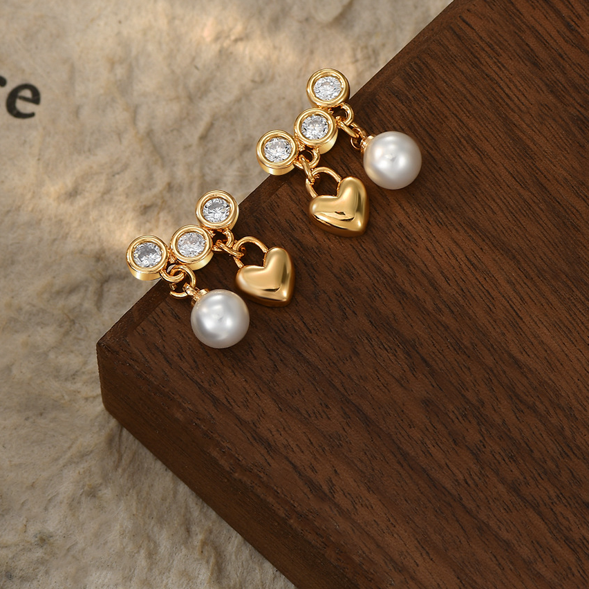 铜合金合成锆石耳饰 S925银针复古法式耳环高级气质轻奢时尚百搭