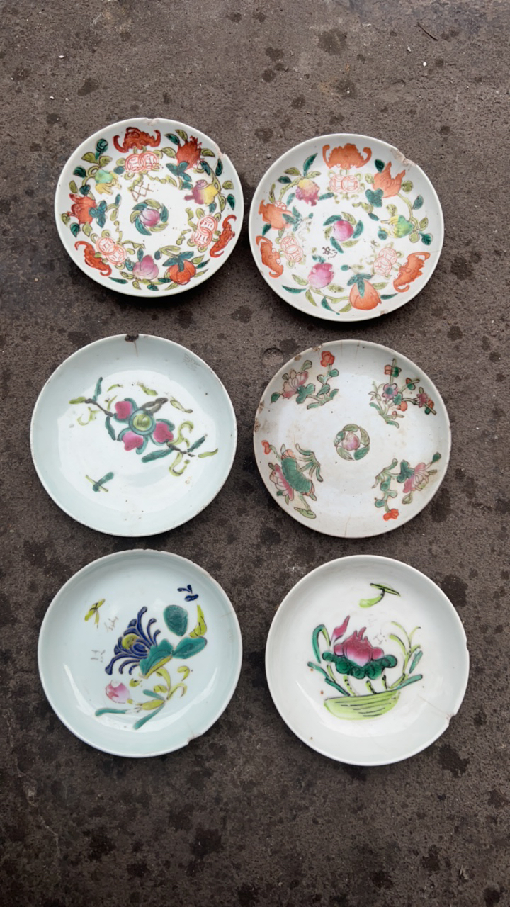 民国时期粉彩盘子陶瓷有冲线磕碰6只价格一组120手工