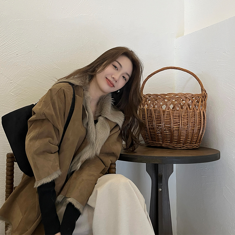 大大西“电影氛围”绒面山羊皮毛一体外套女斗篷外套气质轻奢皮草