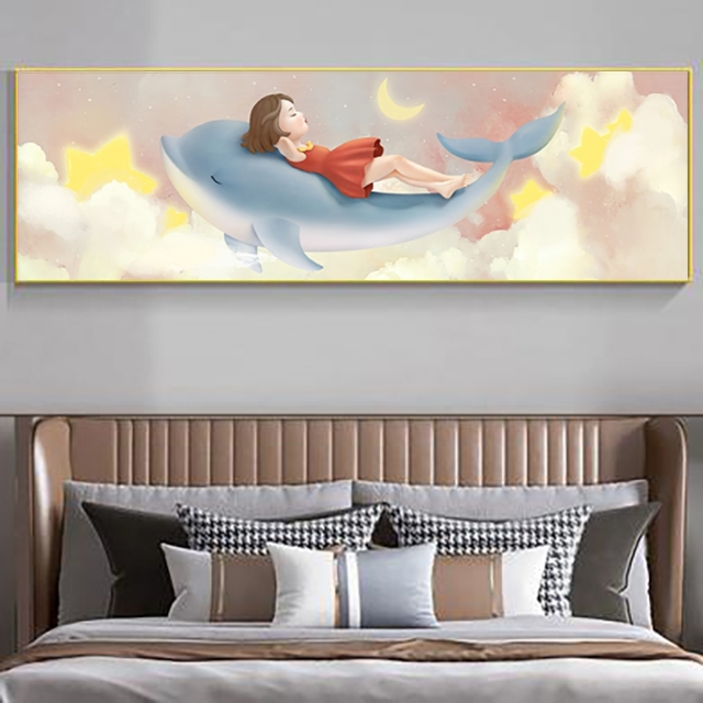 【床头画】轻奢简约儿童房装饰画高级感女孩男孩卧室挂画镶钻晶瓷画