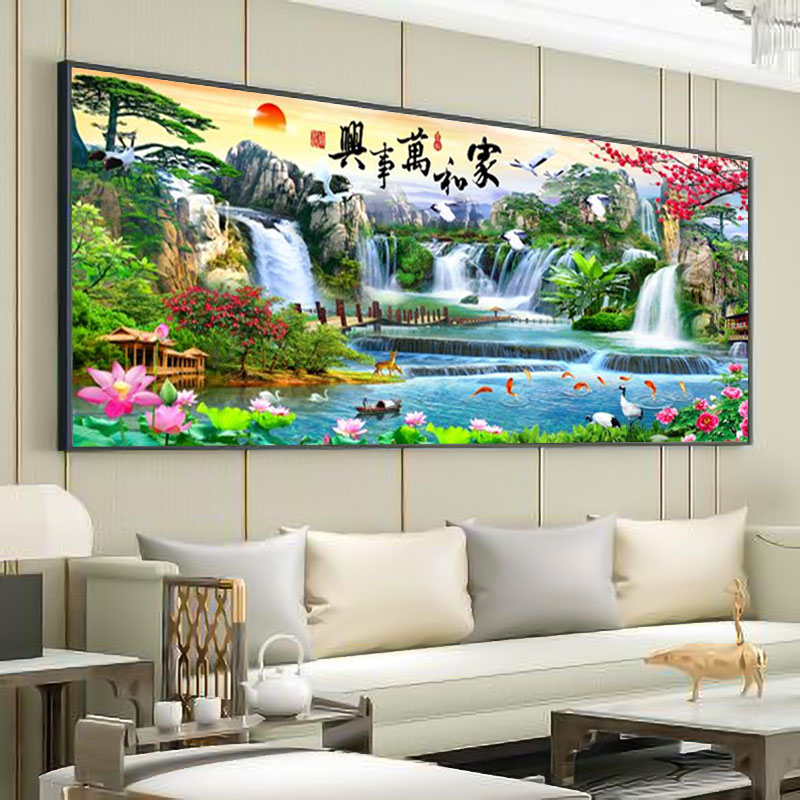 【家和万事兴】客厅装饰画山水画山水风景画轻奢高档墙上背景墙挂画