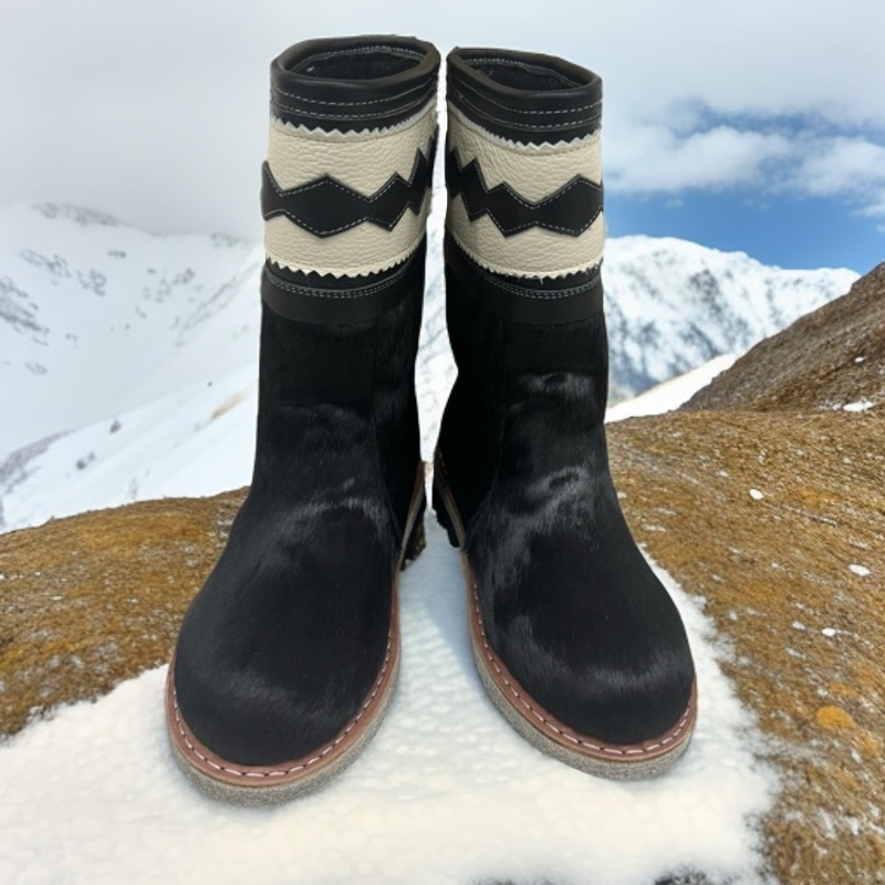 310-61男士中筒冬季保暖马毛靴子黑色户外时尚百搭