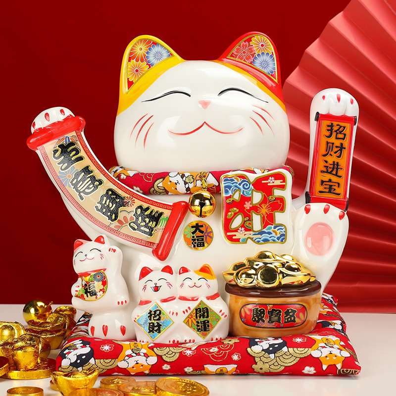 招财猫摆件电动摇手精致陶瓷工艺品乔迁居家摆放开业开运生意兴隆