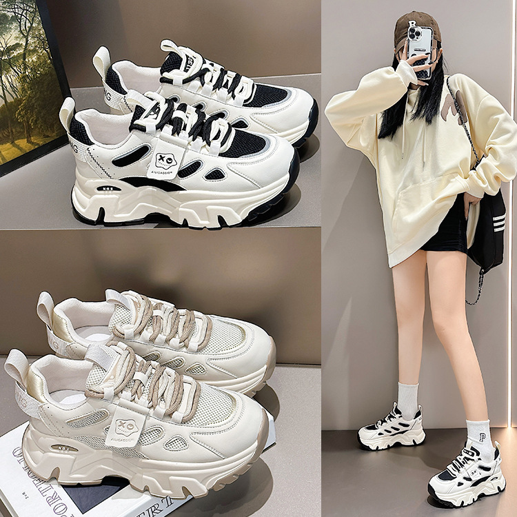 红蜻蜓牌头层牛皮小白鞋女鞋2023秋季新款时尚厚底圆头运动休闲鞋