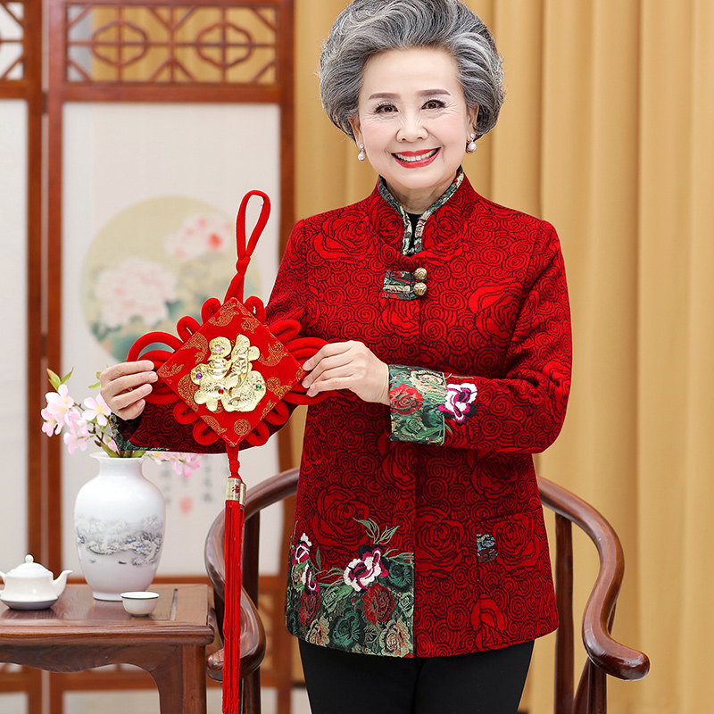 中老年女装秋冬新款外套老人喜庆妈妈装唐装上衣老太太婆婆衣服
