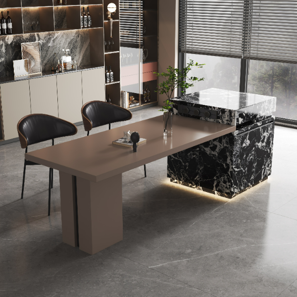 【展厅新款】意式轻奢全岩板岛台餐桌一体可伸缩家用厨房多功能餐桌