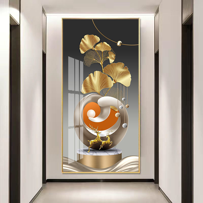 轻奢入户玄关装饰画客厅走廊过道挂画高档现代简约竖版玄幻墙壁画
