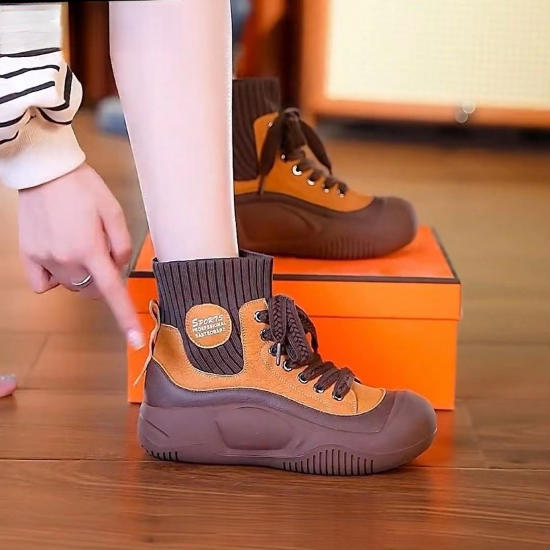 复古马丁靴女2023秋季新款针织弹力瘦瘦女靴飞织厚底短靴时尚百搭