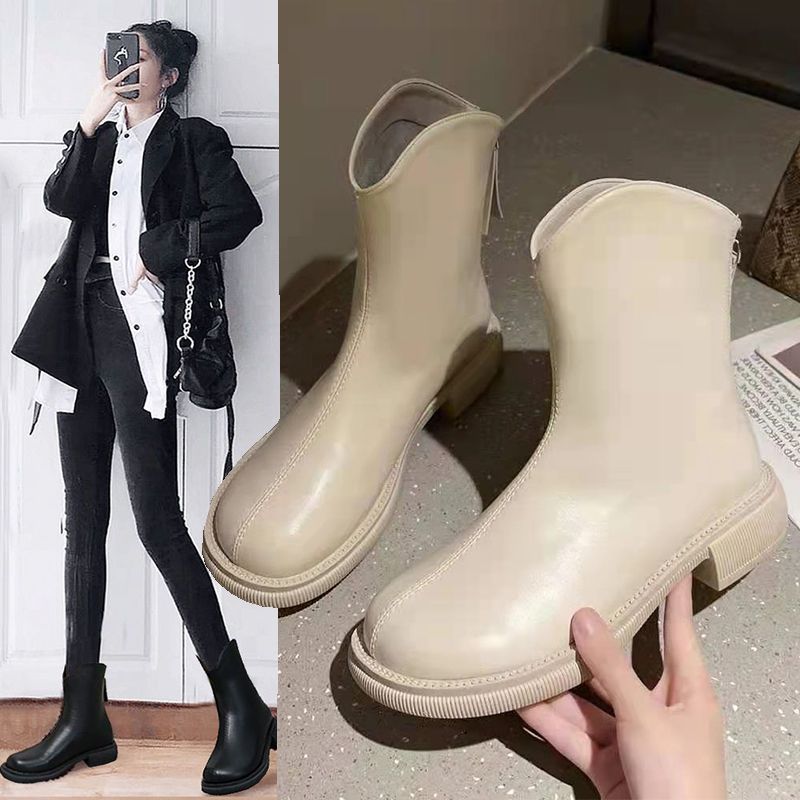 冬闲超火~网红爆款马丁靴潮2023新款英伦风厚底圆头v口白时尚百搭