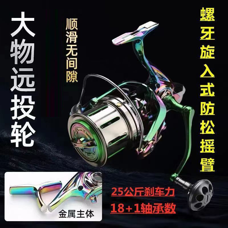 CC金属主体锚鱼轮旋入式远投轮导杆结构大斜口不锈钢渔轮海钓轮