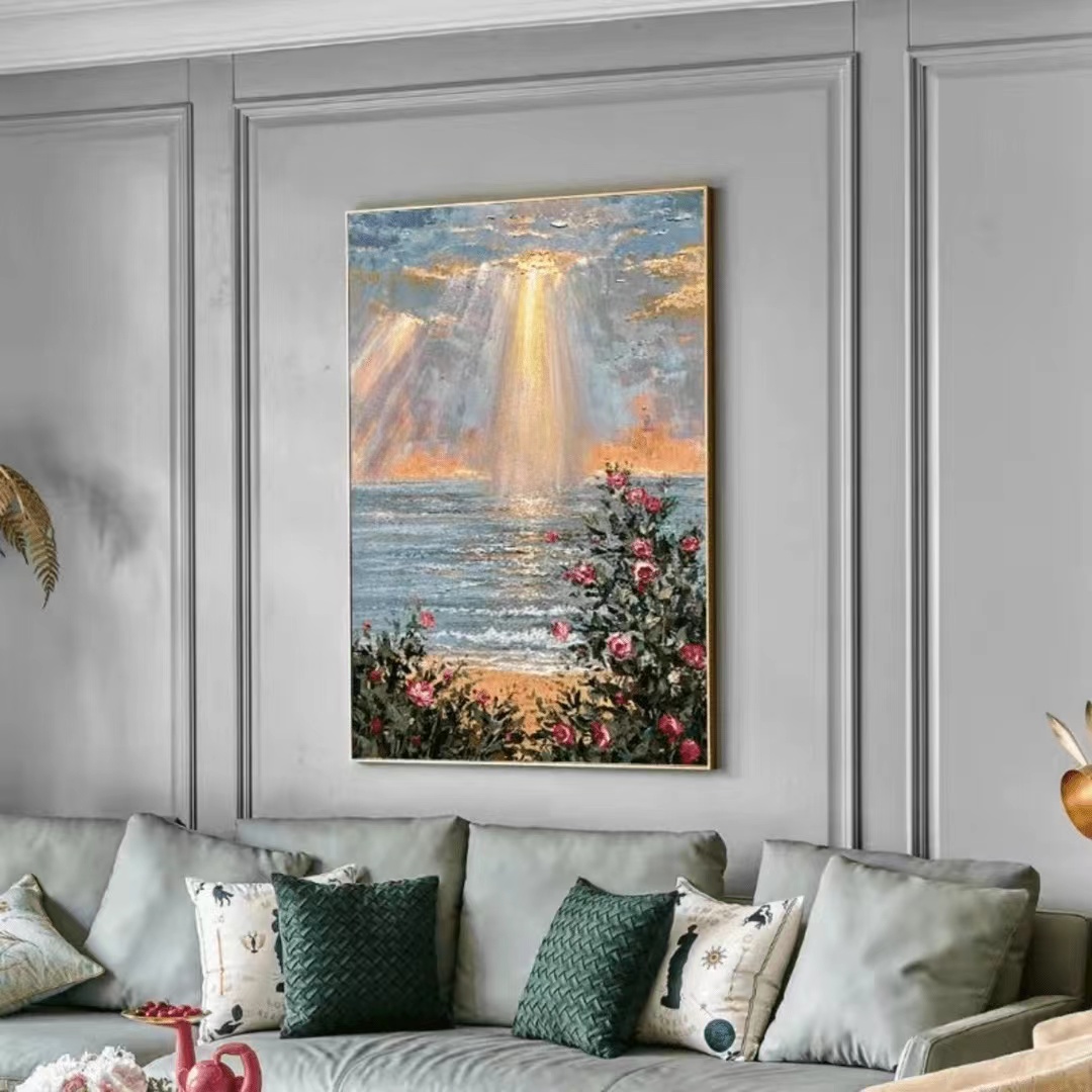 玫瑰海岸雨过天晴客厅走廊玄关卧室治愈系艺术时尚沙发背景砂岩画