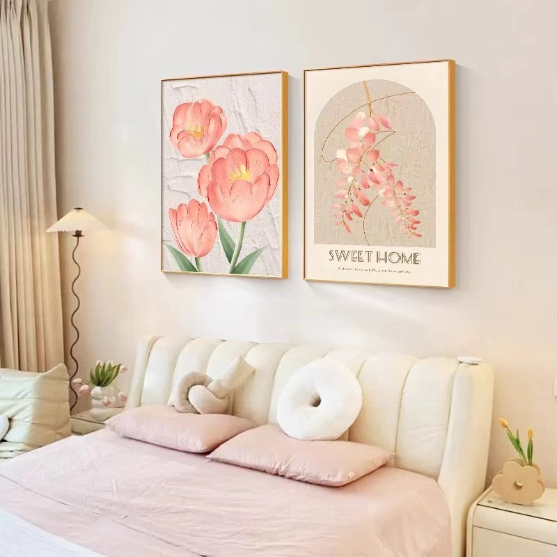 清新奶油风卧室走廊过道客厅沙发背景砂岩画温馨治愈艺术线条勾勒