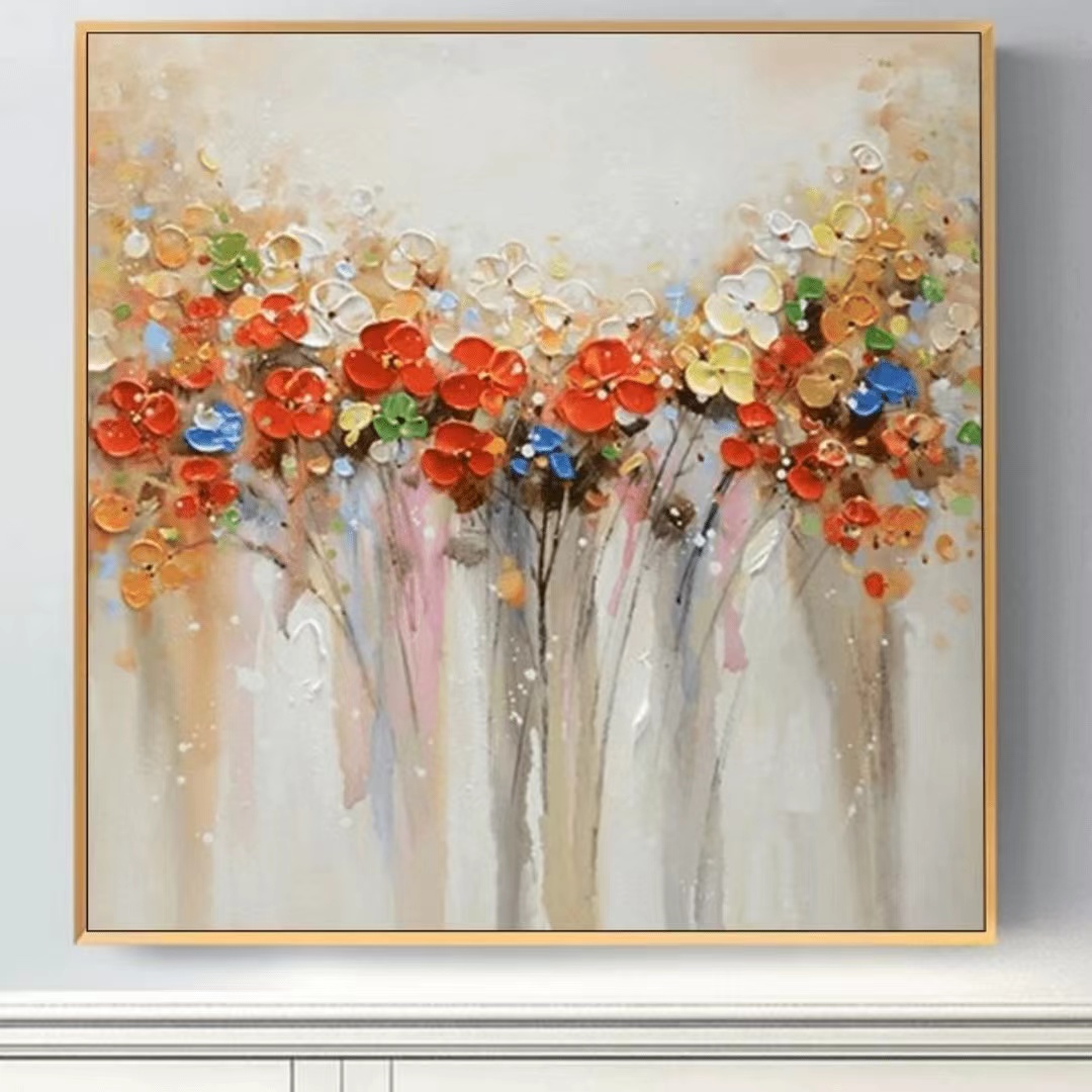 七彩百花盛开发财生命树旺盛生长繁花似锦客厅走廊儿童卧室砂岩画